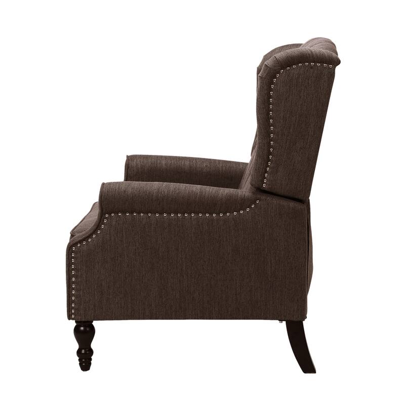 Oversized Wingback Push-Back Recliner with Footrest, Tufted Back, Nailheads