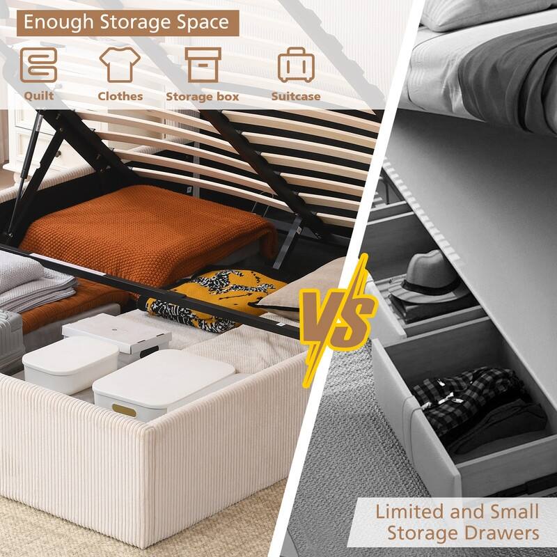 Lift Up Storage Platform Bed with Minimalist Headboard