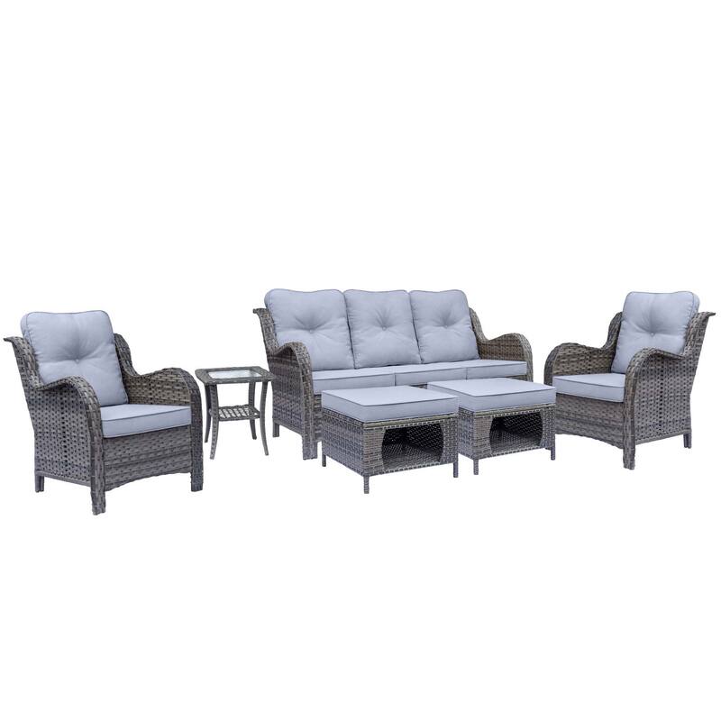 6 Piece Outdoor Patio Conversation Furniture Wicker High Back Sofa Set