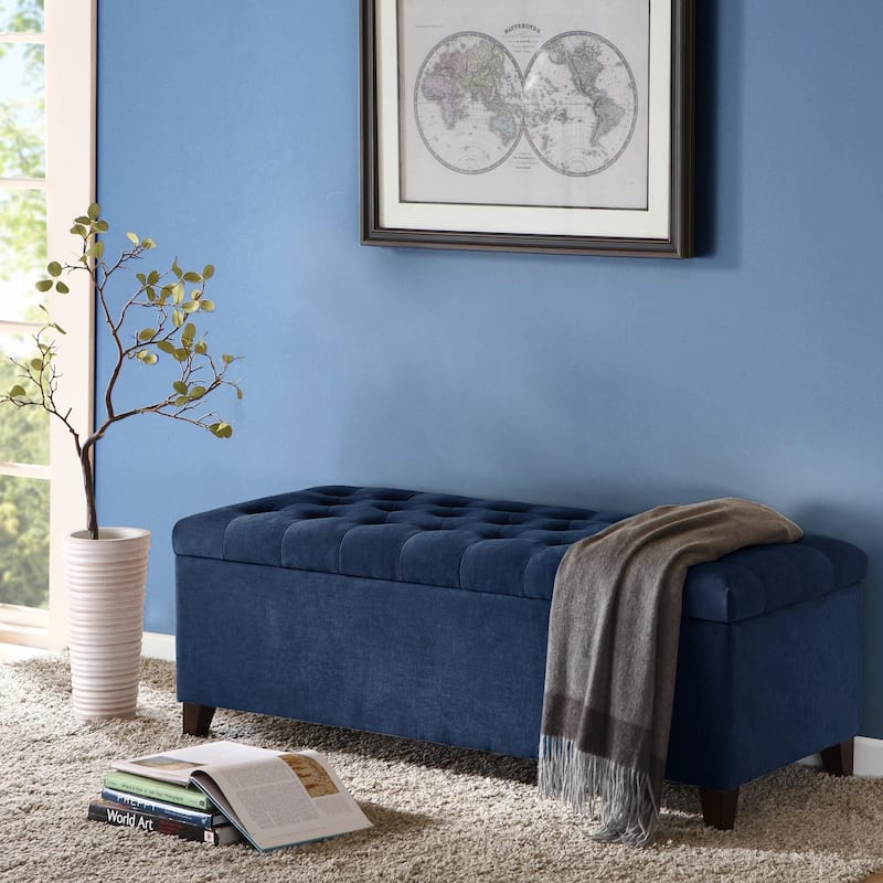 Madison Park Sasha Tufted Top Upholstered Storage Bench - Navy