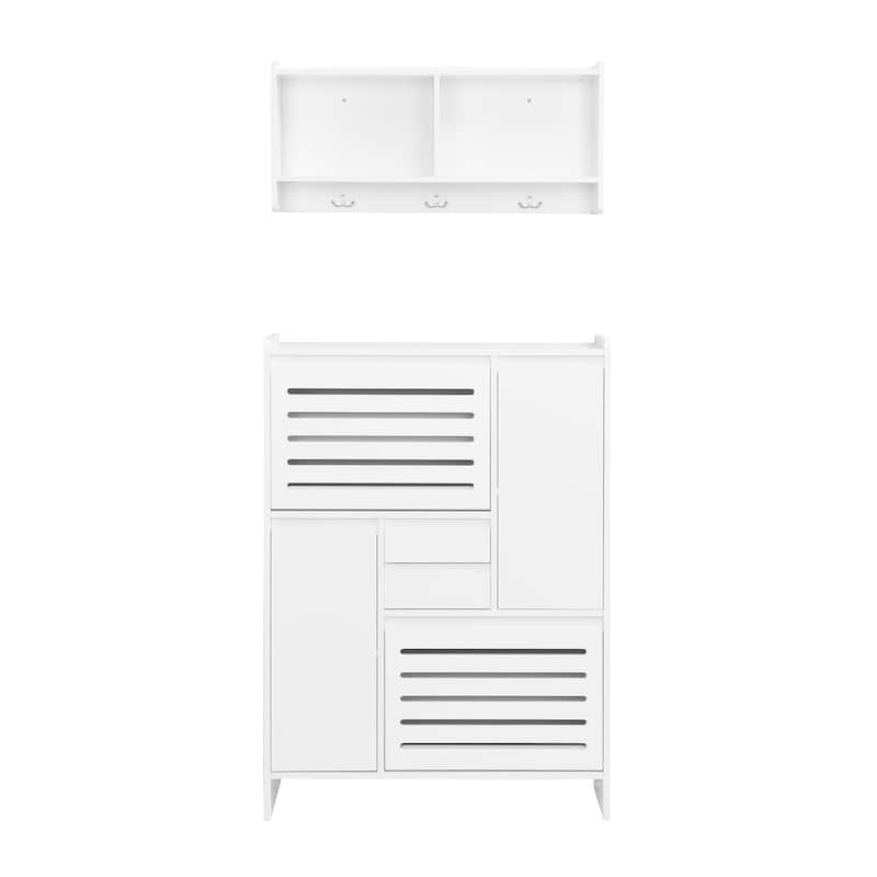 Shoe Storage Cabinet with Wall Cabinet, Breathable Flip Drawer Shoe Rack, Space-Saving Shoe Organizer Cabinet for Entryway