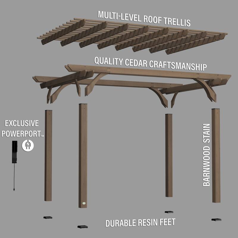 Backyard Discovery Somerville 14x10' Cedar Wood Pergola, Trellis Roof