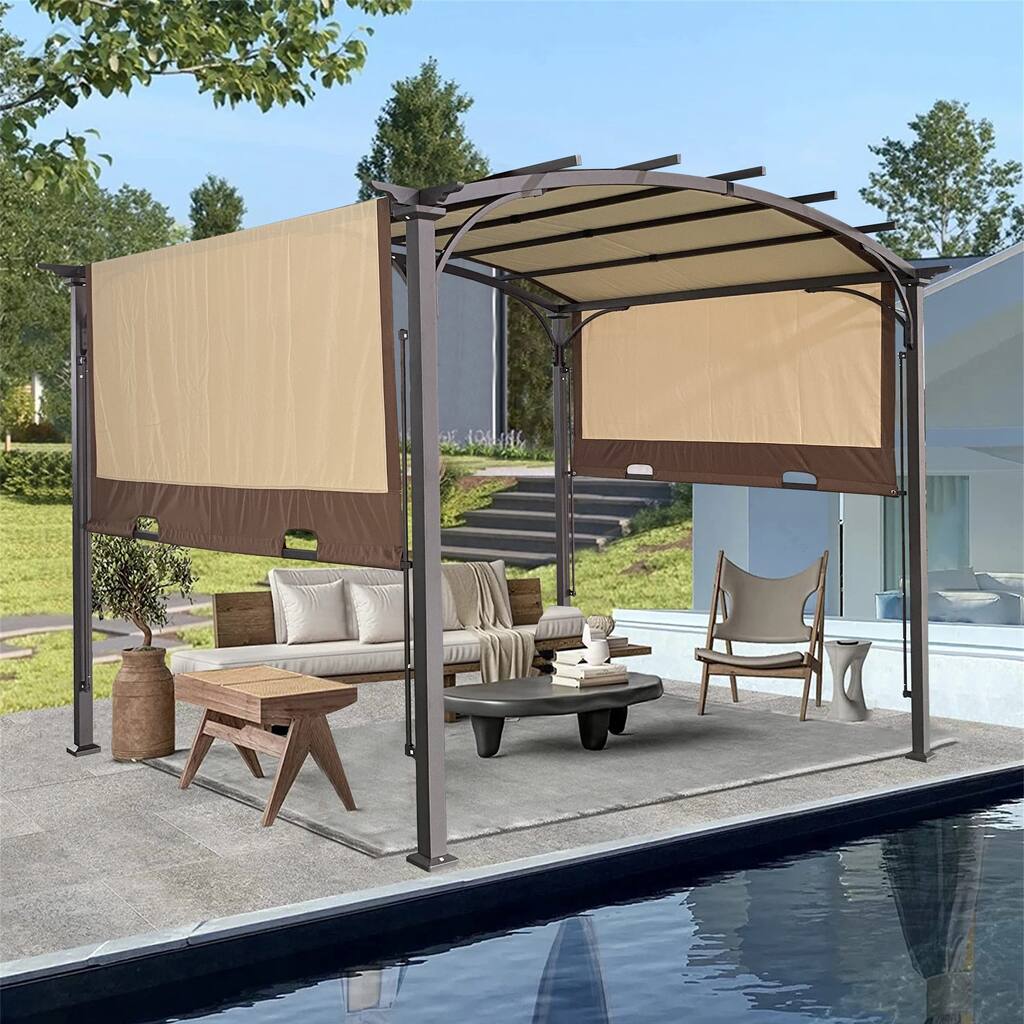 12 x 9 Ft Outdoor Pergola Retractable Shade Canopy Arched Gazebo with Adjustable Waterproof Sun Shade Pergola