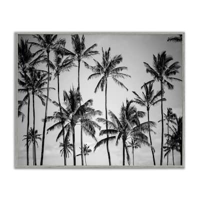 Stupell Palm Trees Skyline Black and White Photography Framed Giclee Texturized Art by Design Fabrikken