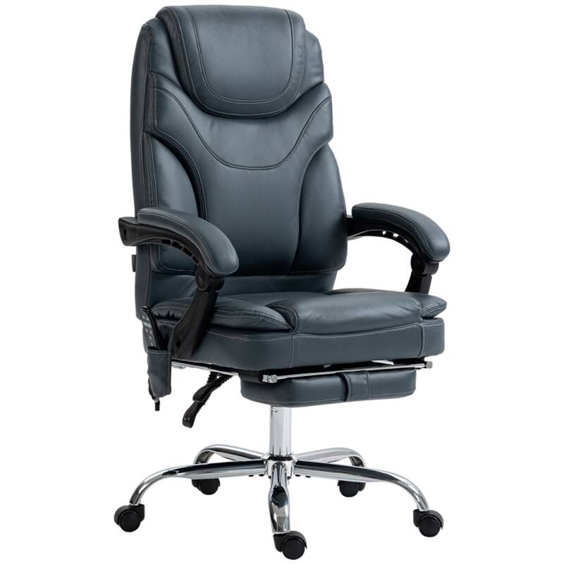 Grey PU Leather Reclining Massage Office Chair with Heat and Footrest - 26.5" W x 26.5" D x 44.5" -47.75" H - Grey
