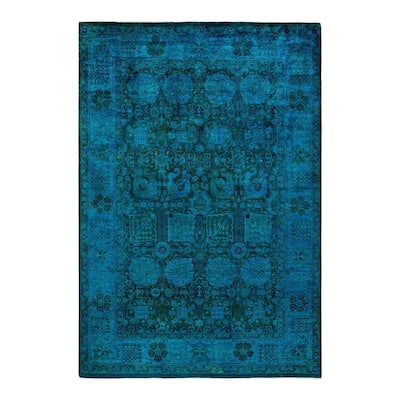 Vibrance, One-of-a-Kind Hand-Knotted Area Rug - Blue, 6' 1" x 9' 0" - 6' 1" x 9' 0"