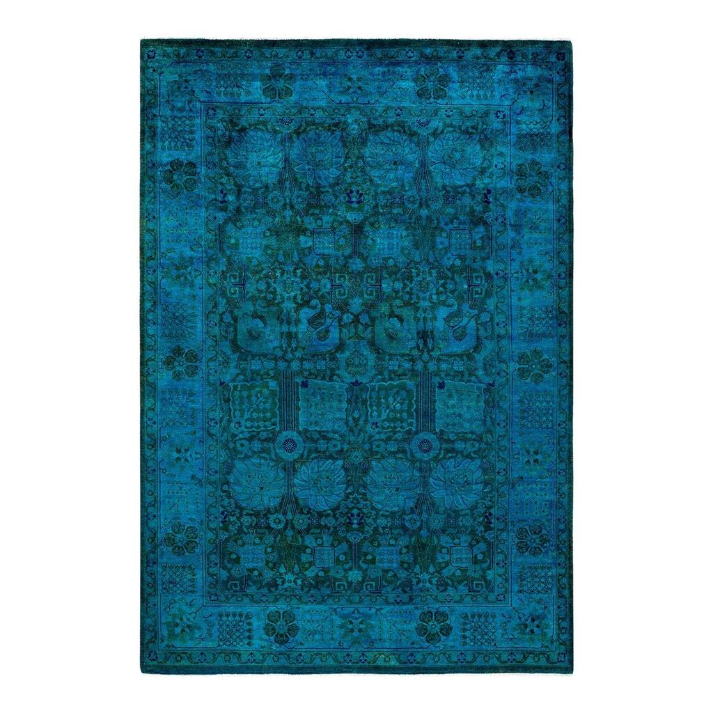 Vibrance, One-of-a-Kind Hand-Knotted Area Rug - Blue, 6' 1" x 9' 0" - 6' 1" x 9' 0"