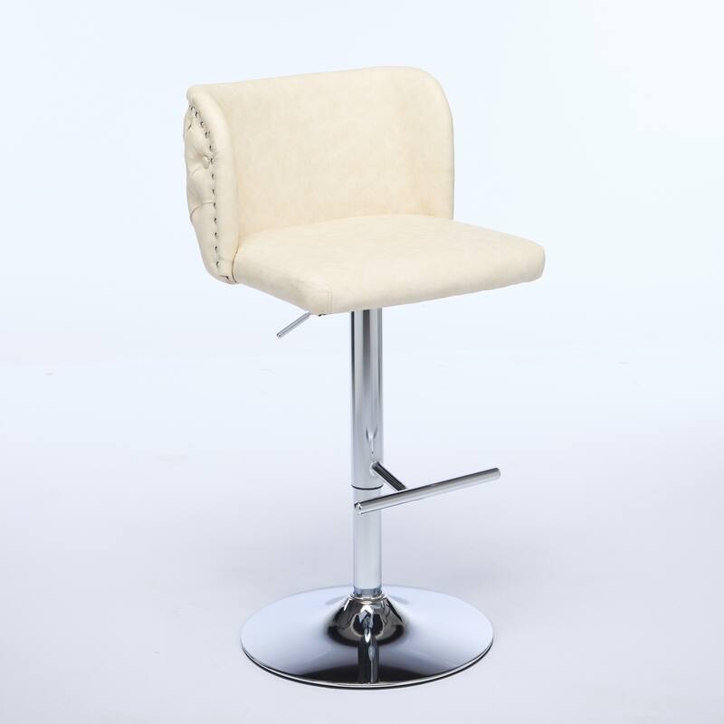 Swivel Barstools Adjusatble Seat Height With Chrome Base,Modern PU Upholstered Bar Stools with the whole Back Tufted,Set of 2