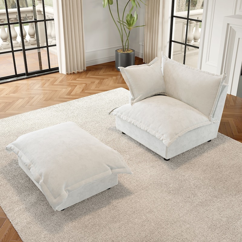 Modern Cloud Chaise Longue Accent Chair with Ottoman set