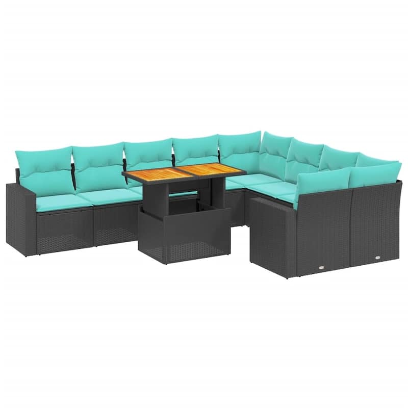 vidaXL Patio Sofa Set with Cushions Outdoor Furniture 10 Piece Poly Rattan - 24.4 x 24.4 x 27.2