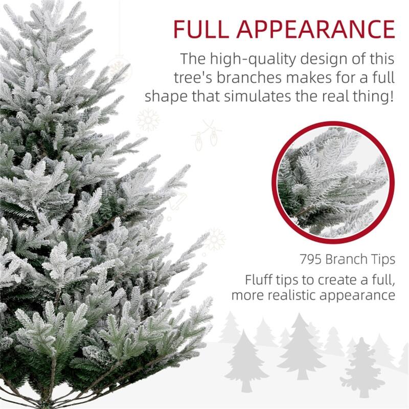 6 ft Green Plastic PE Steel Nordic Pine Christmas Tree with Snow and 795 Tips - 54" Dia. x 72" H