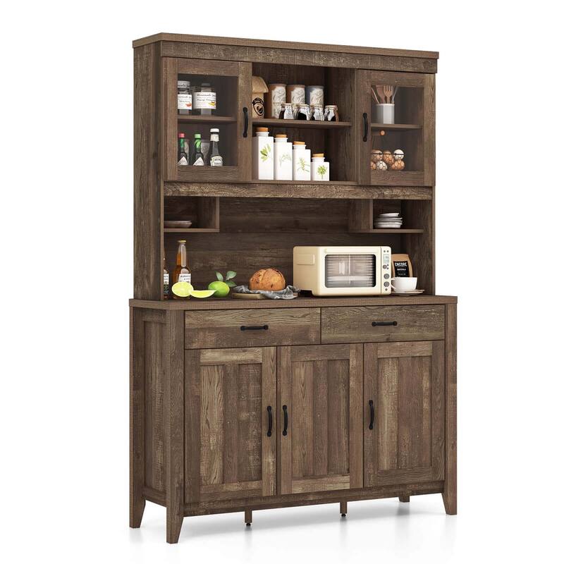 Costway Kitchen Pantry Cabinet with Microwave Countertop Double Glass - See Details