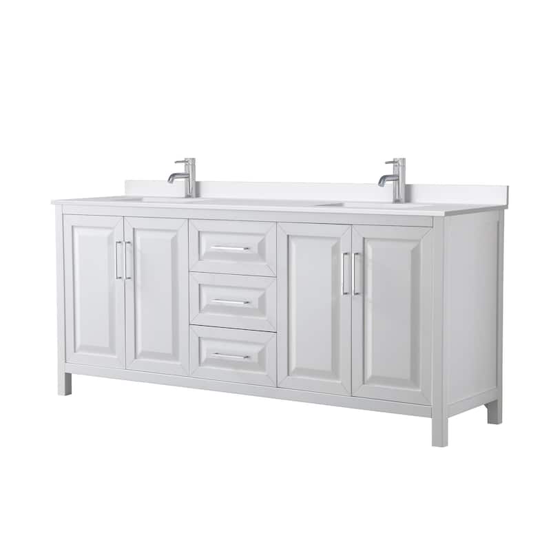 Daria 80-inch Double Vanity, Single Hole Quartz Top - White, Chrome Trim, White Quartz Top