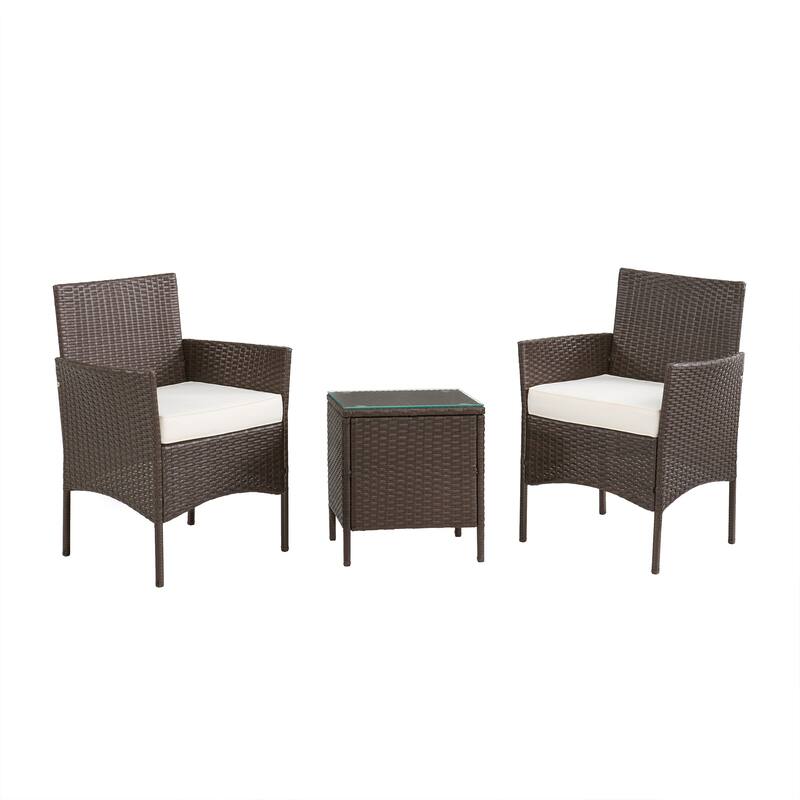 Patio Furniture Set - 3-Piece Outdoor Rattan Seating Set with 2 Cushioned Chairs and Table by Lavish Home (Brown)