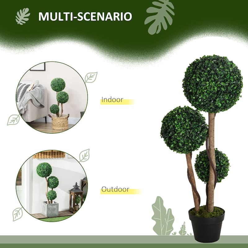 3 Ball Boxwood Topiary Tree for Home Office, Living Room Decor, Dark Green