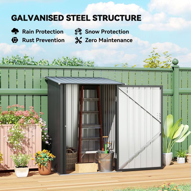 Outsunny 3.3' x 3.4' Lean-to Garden Storage Shed, Outdoor Galvanized Steel Tool House with Lockable Door for Patio Garden