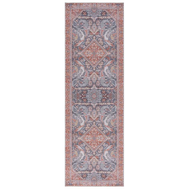 SAFAVIEH Tucson Machine Washable Slip Resistant Urmil Oriental Rug - 2'6" x 8' Runner - Grey/Rust
