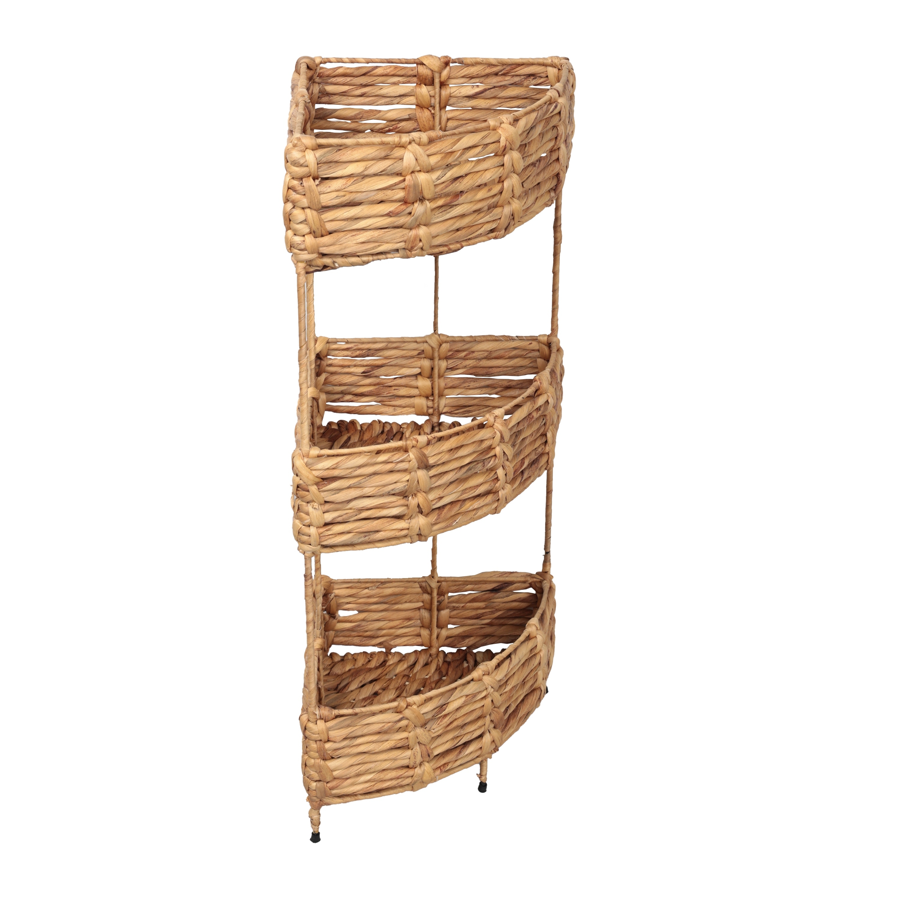 happimess Lavish 32.5 in. H Coastal Handwoven Water Hyacinth 3-Tier Corner Freestanding Storage Rack with Metal Frame