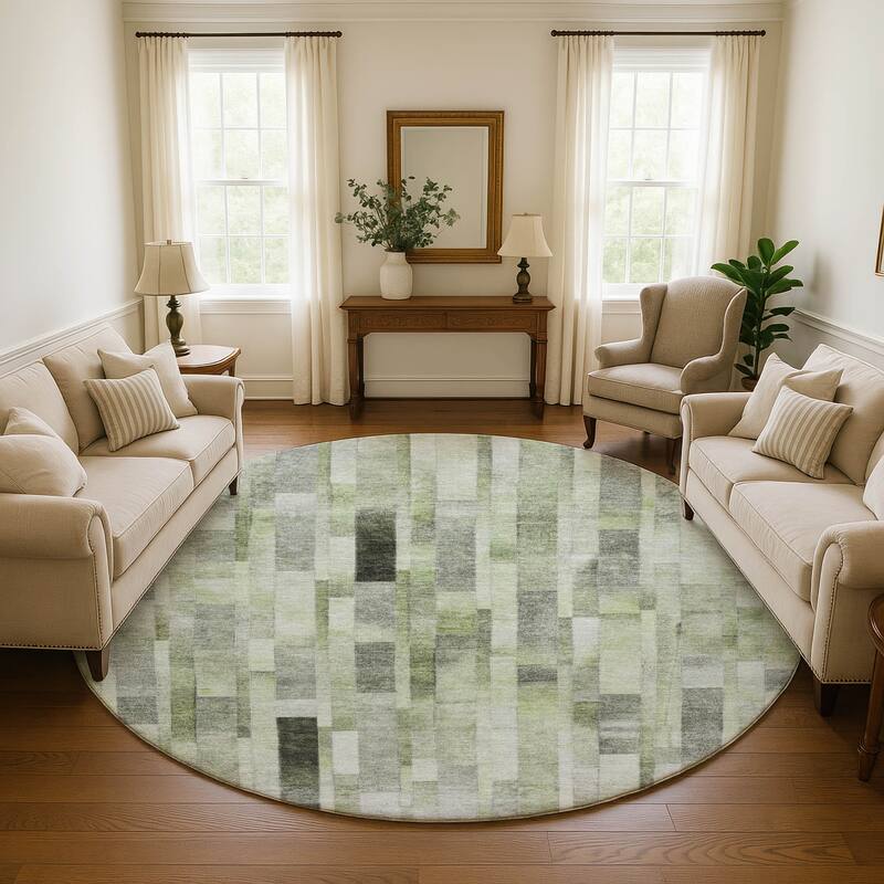 Premium Washable Super Soft Geo Stripe Mayfield Rug - Green - 8' x 8'
