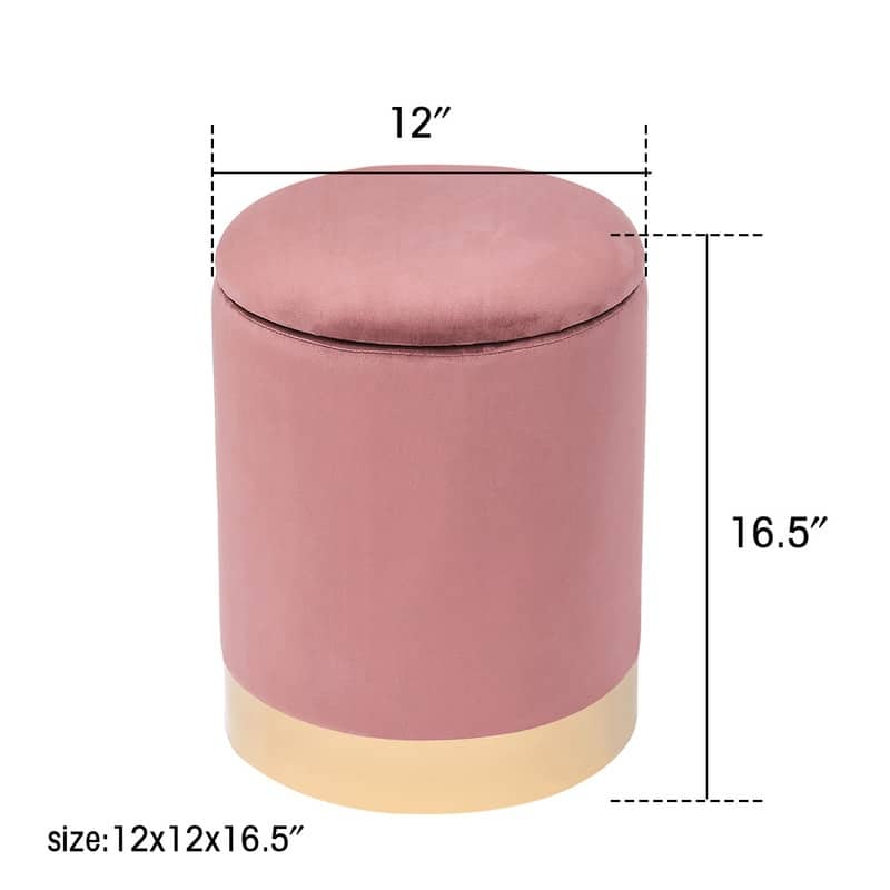 Adeco Round Storage Ottoman Footrest Stool Velvet Gold Plating Base