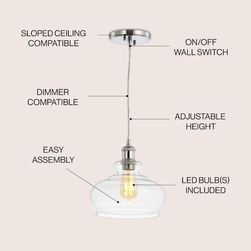 Kurtz 9.5" Pharmacy Metal/Glass LED Pendant, Chrome by JONATHAN Y