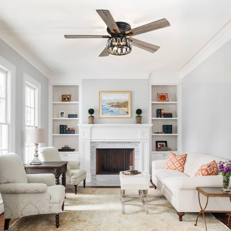 52" Black Industrial 5-Blade Ceiling Fan with Light Kit and Remote