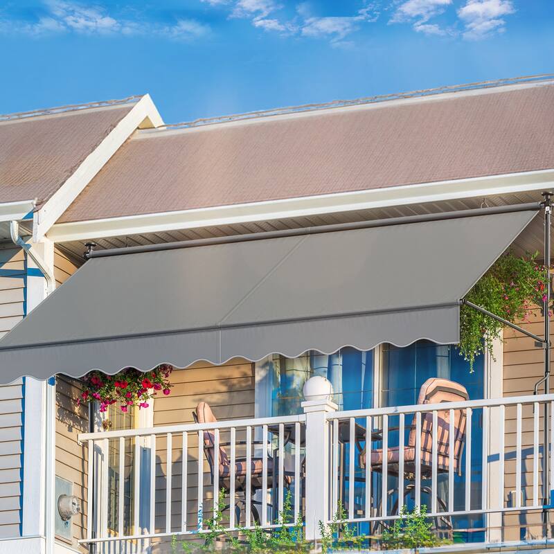 Mosis 13' x 4' Manual Retractable Awning, Non-Screw Freestanding Patio Sun Shade Shelter with Support Pole Stand