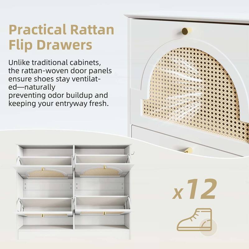 Exquisite and Elegant Tipping Bucket Shoe Cabinet with 4 Flip Drawers,Doors and 2 Hooks