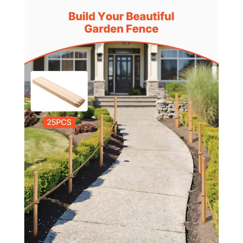 25 Pieces Natural Fir Wood Garden Stakes with Sharp Point for Outdoor Use - 0.5×1.5×36 in