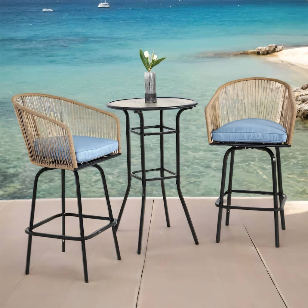3-Piece Outdoor Bistro Set w/ 2 Swivel Chairs, Round Table, Bar Height