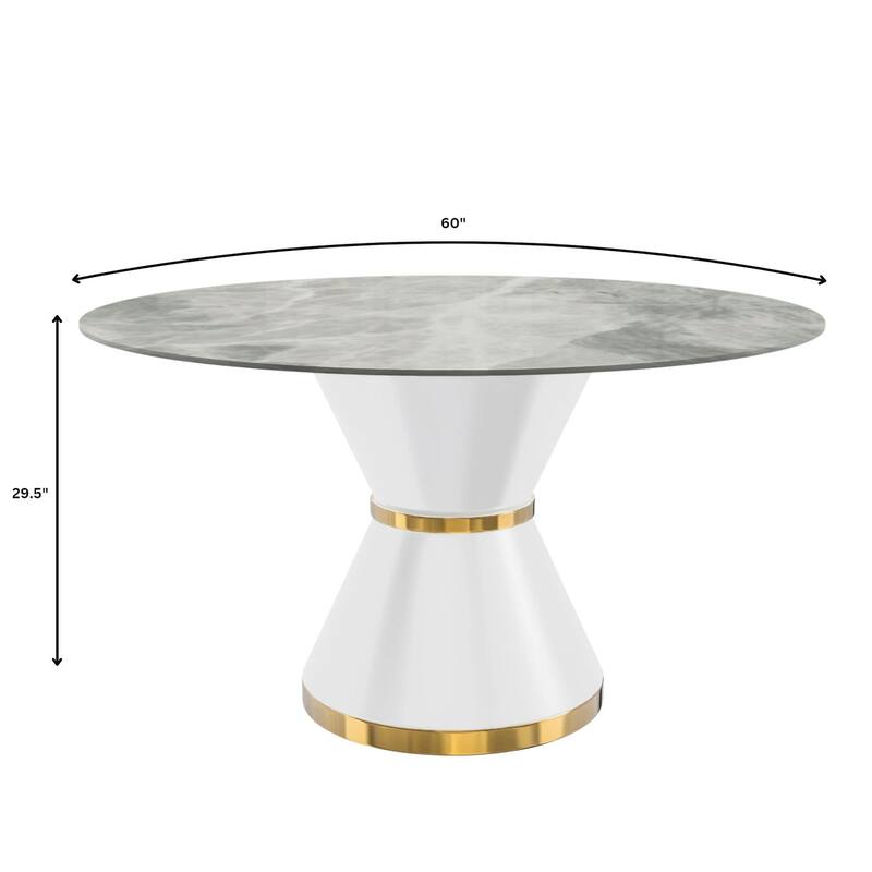 Round Dining Table with a Glass/Stone Tabletop in Qorvus Series by LeisureMod