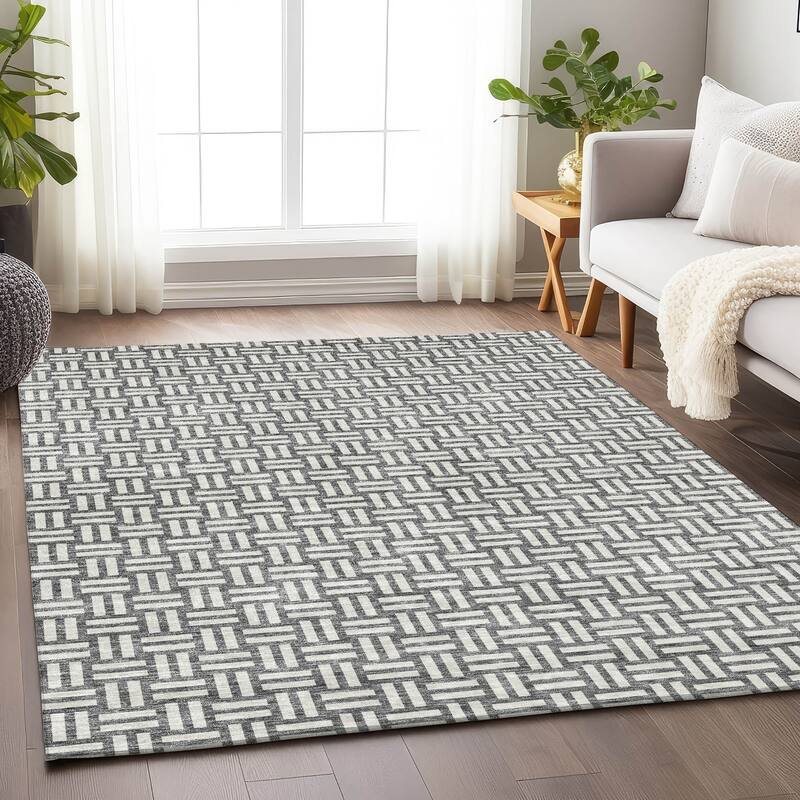 Machine Washable Indoor/ Outdoor Chantille Contempory Crosshatch Rug