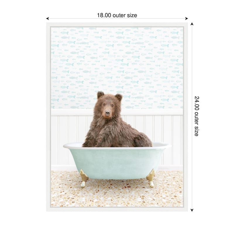 Kate and Laurel Sylvie Bear in Little Fish Bathtub Framed Canvas by Amy Peterson