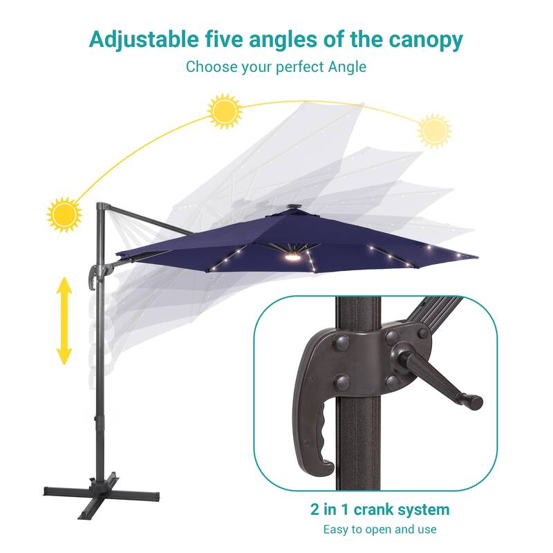 BONOSUKI LED 10FT Patio Cantilever 360 Roration Offset Umbrella