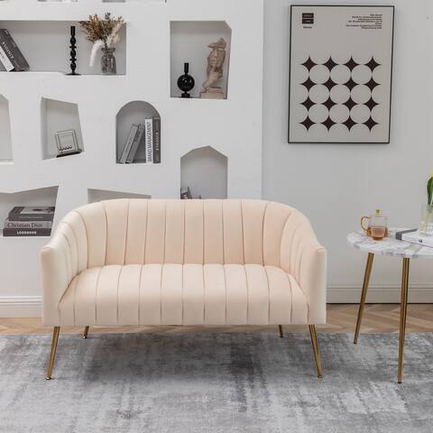 Modern Glam Comfy 50" Metal Legs Curved Sofa 2 Seaters Loveseat with Tufted Back