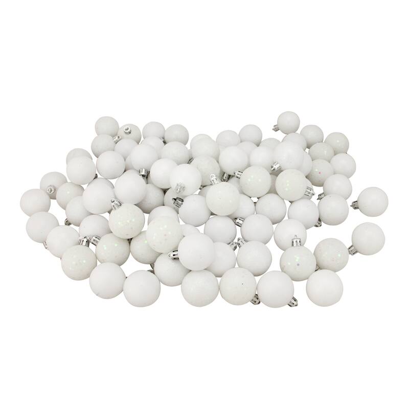 96ct Winter White Shatterproof 4-Finish Christmas Ball Ornaments 1.5"