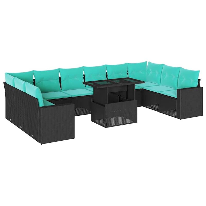 vidaXL 11 Piece Patio Sofa Set with Cushions Black/Brown/Gray Poly Rattan - 24.4 x 24.4 x 27.2