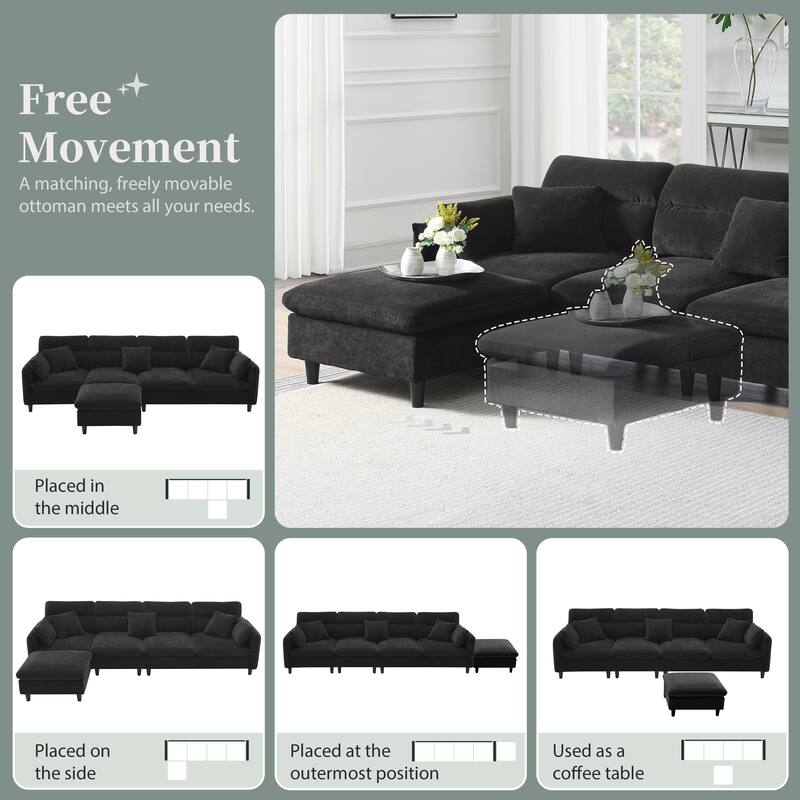 Convertible Sectional Sofa,L-Shaped Reversible Couch Set With Free Pillows,5 Seat Cloud Chenille Indoor Furniture With Ottoman