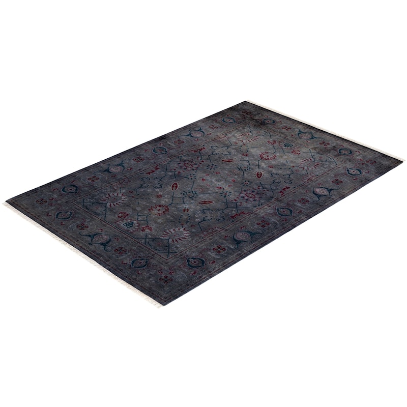 Overton Hand Knotted Wool Vintage Inspired Modern Contemporary Overdyed Gray Area Rug - 4' 1" x 6' 1"