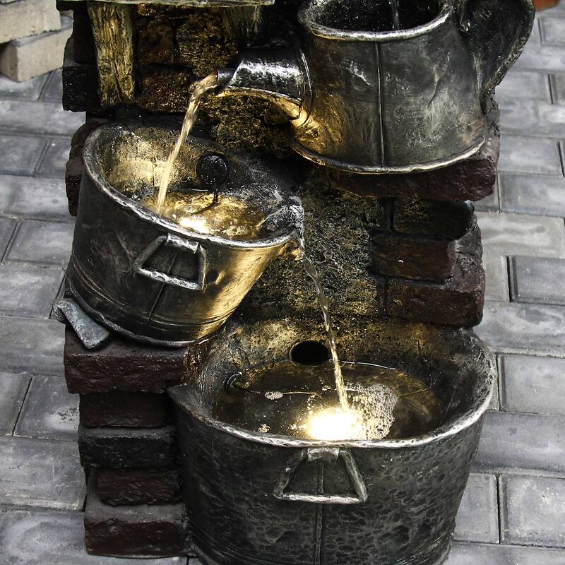 5-Tier Outdoor Water Fountain with LED Lights for Patio, Backyard, and Garden