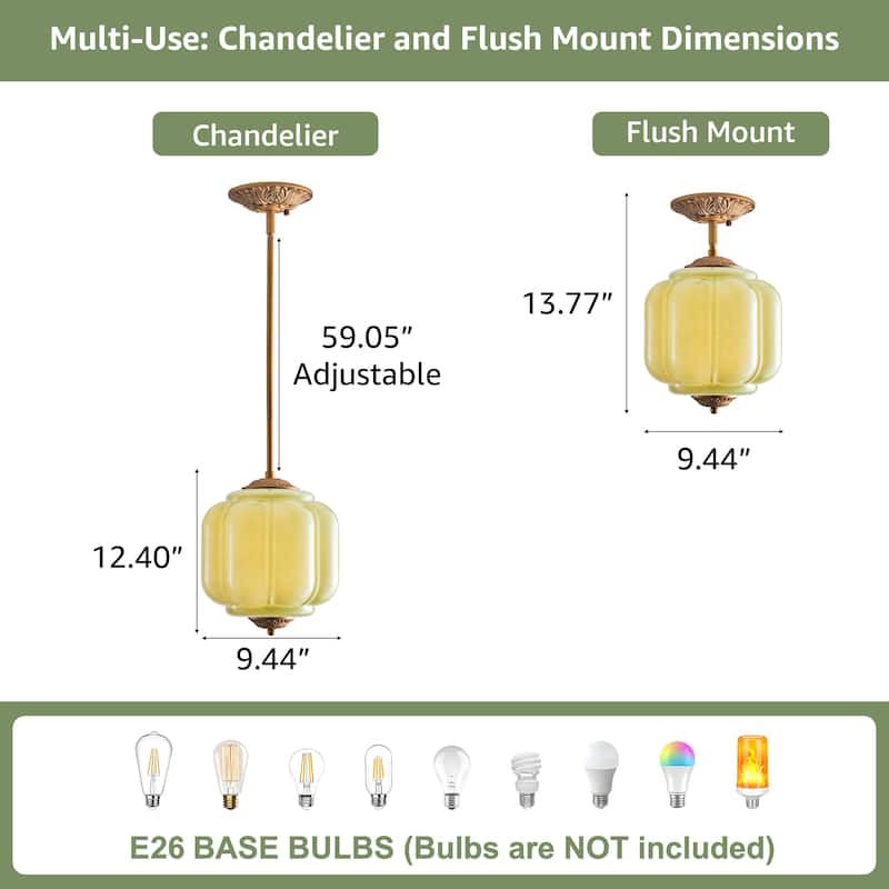 Starsky 1-Light Retro Pumpkin Shaped Glass Pendant Light - Green