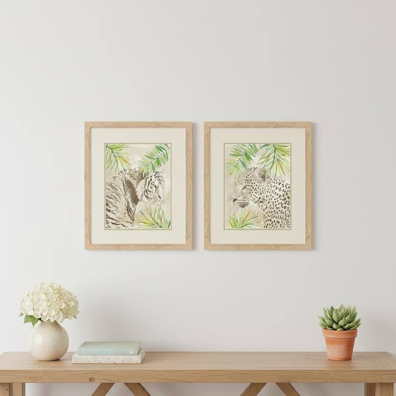 HomeRoots Set Of Two Boho Jungle Cat Brown Framed Wall Art - 18.00 in. x 21.00 in.  x 1.00 in.