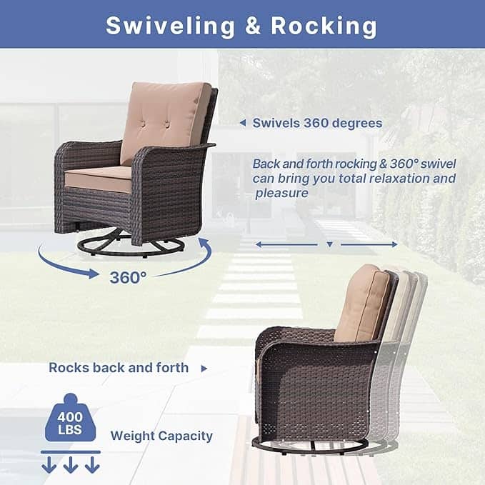 Kullavik 3-Piece Outdoor Swivel Rocking Chair Set With Cushions