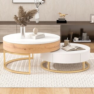 Modern Round Lift-Top Nesting Coffee Tables with Drawers