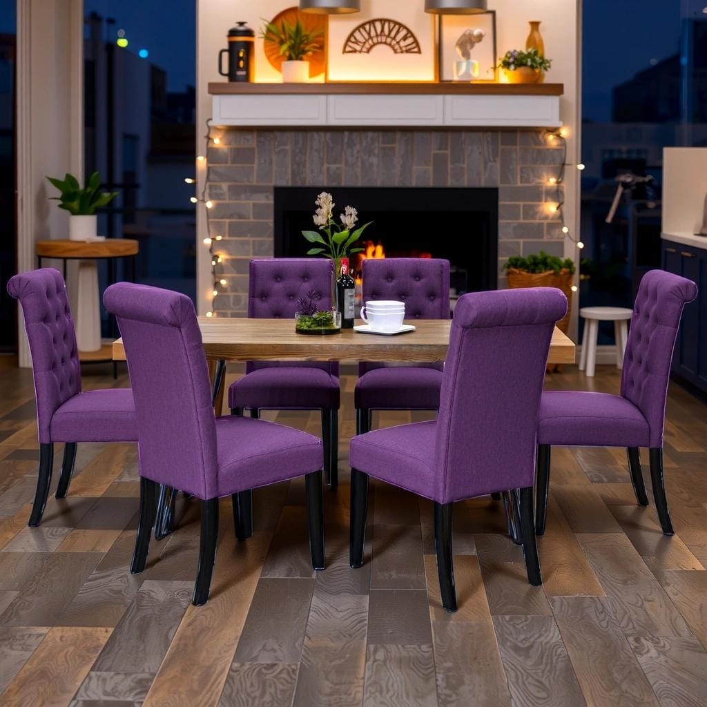 Mid-Century Rectangular Ashford 7-Piece Dining Set, Purple - Bed