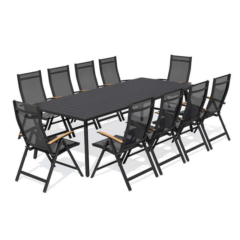 11-Piece Outdoor Aluminum Dining Table and Foldable Adjustable Dining Chairs Set