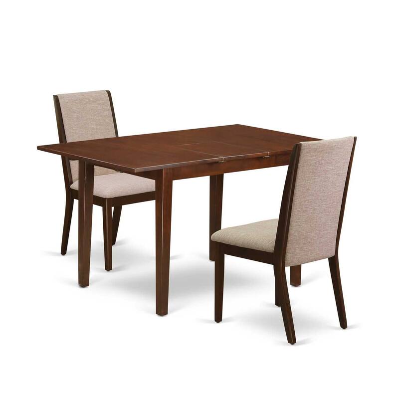 HomeStock 3-Pc Mahogany Finish Rectangular Solid Wood Top With Butterfly Leaf Dining Table Set