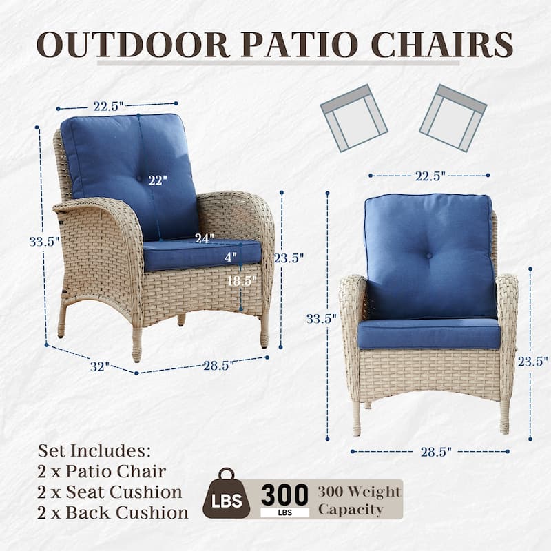 2 Pieces Wicker Patio Chairs Grey-BLue - Light Grey