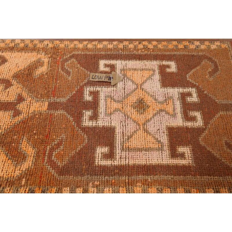 Brown Oushak Turkish Vintage Runner Rug Hand-Knotted Wool Carpet - 3'5"x 10'9"
