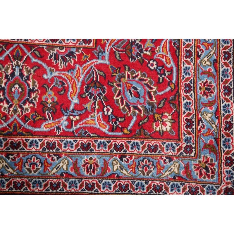 Hand Knotted Oriental 100% Wool Carpet Traditional Floral Navy Blue & Blues Mashad Area Rug - 12' 7'' X 9' 7''